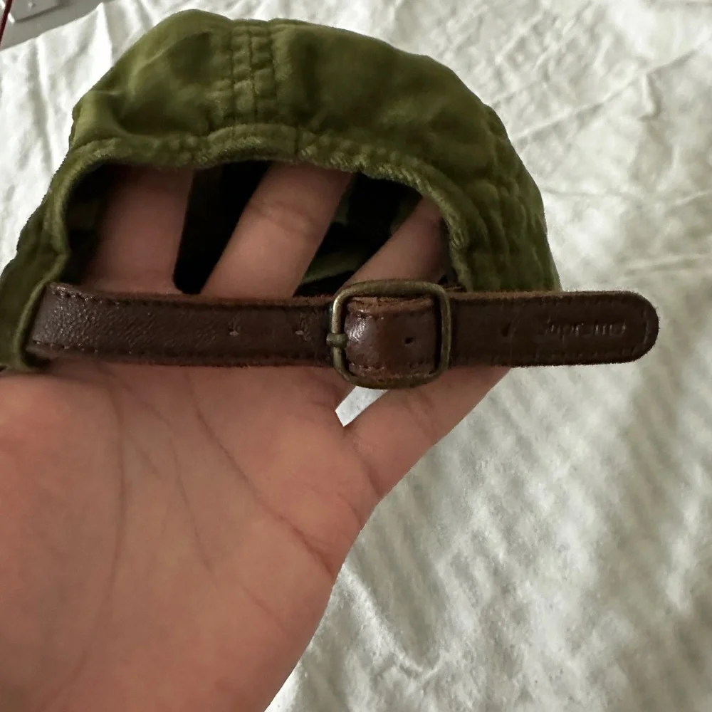 Supreme Green Velvet Camp Cap w/ Leather Strap - Picture 6 of 7